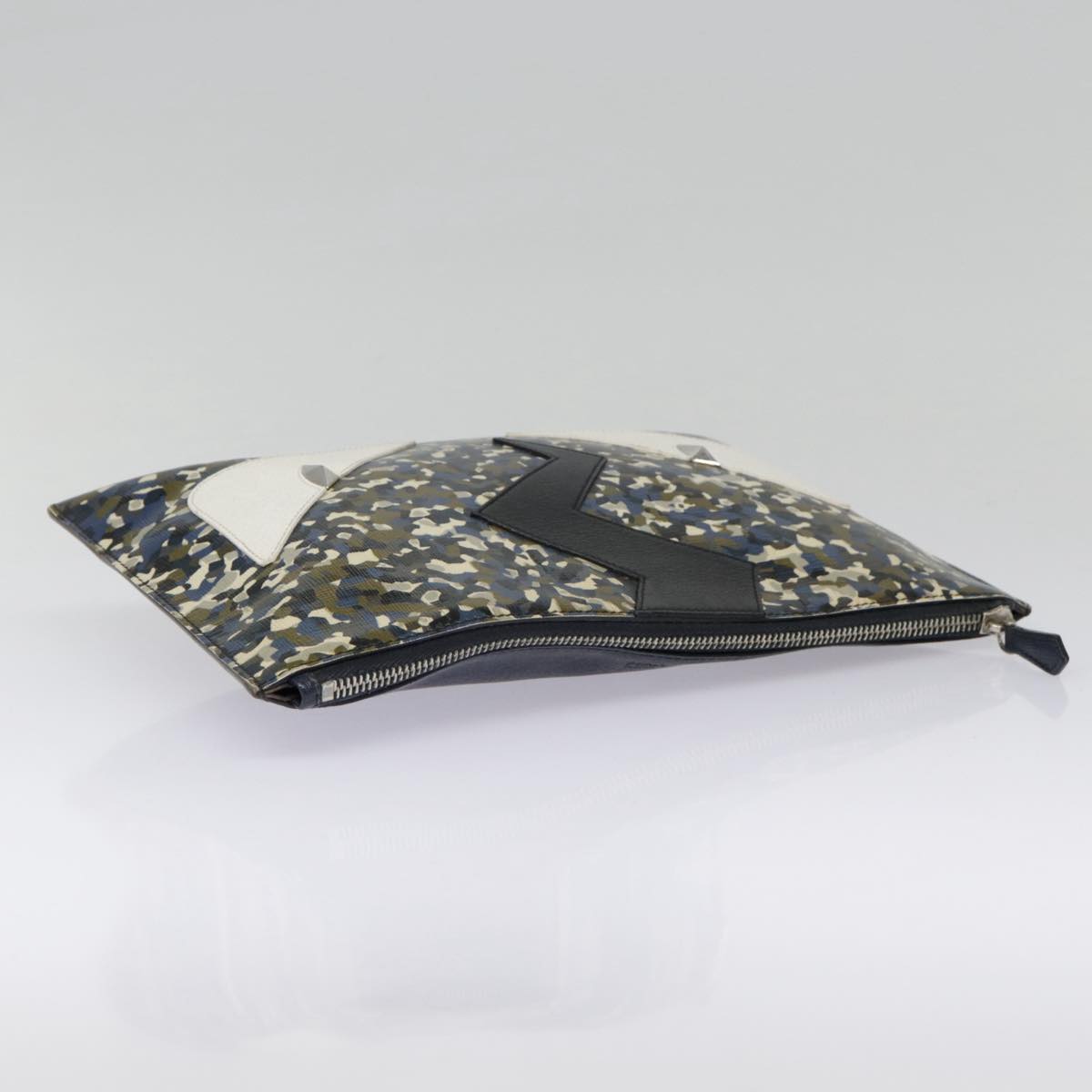 FENDI Bugs Monster Clutch Bag PVC Leather Navy Silver th5282
