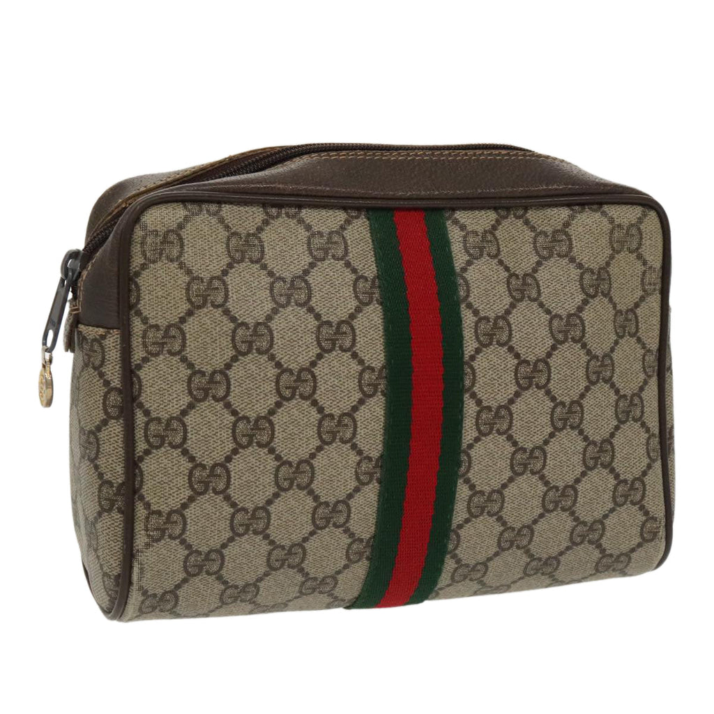 GUCCI GG Supreme Web Sherry Line Clutch Bag Beige 010 378 th5385