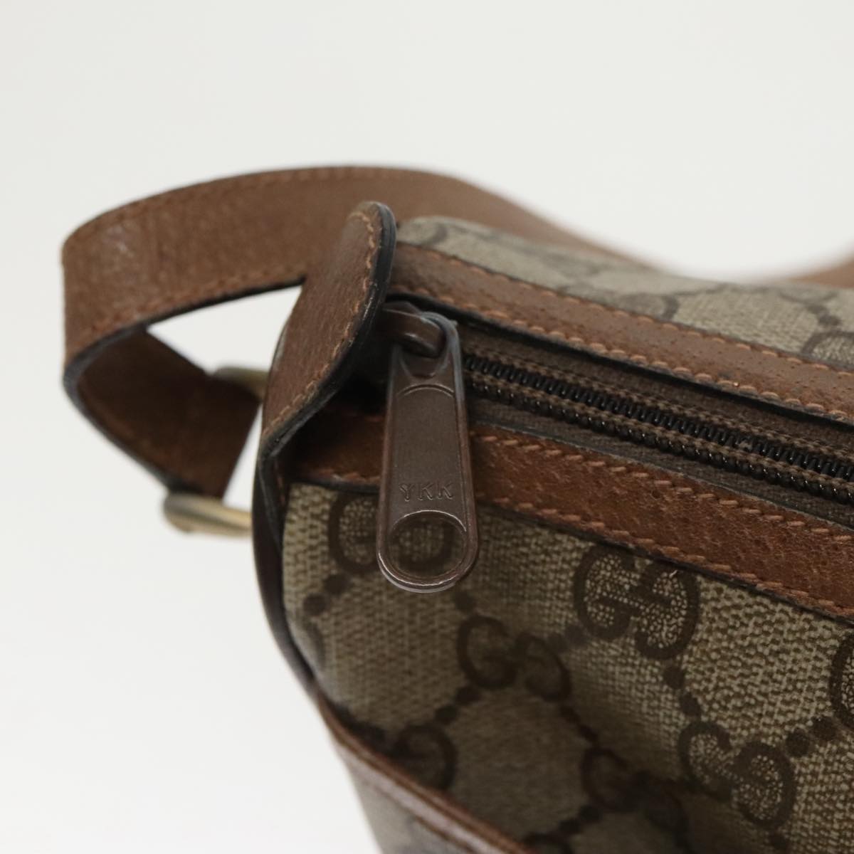 GUCCI GG Supreme Web Sherry Line Shoulder Bag PVC Beige Gold th5387