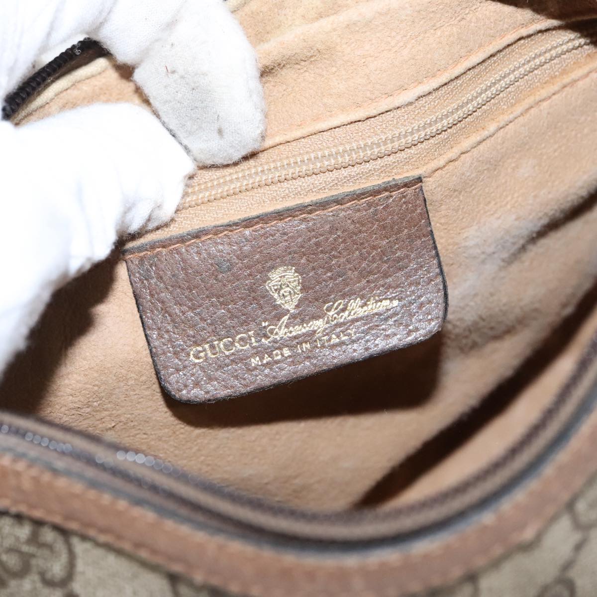GUCCI GG Supreme Web Sherry Line Shoulder Bag PVC Beige Gold th5387