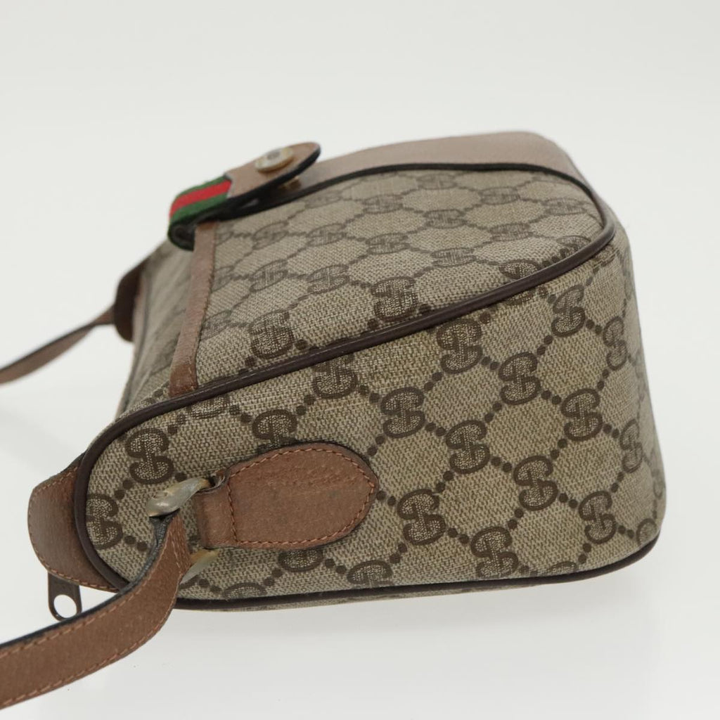 GUCCI GG Supreme Web Sherry Line Shoulder Bag PVC Beige Gold th5387