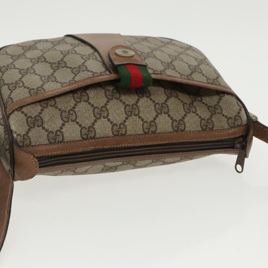 GUCCI GG Supreme Web Sherry Line Shoulder Bag PVC Beige Gold th5387