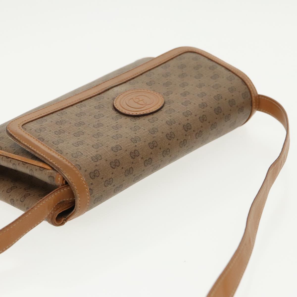 GUCCI Micro GG Supreme Shoulder Bag PVC Beige Gold th5417