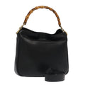 GUCCI Bamboo Hand Bag Leather 2way Black Gold 001 1638 th5433