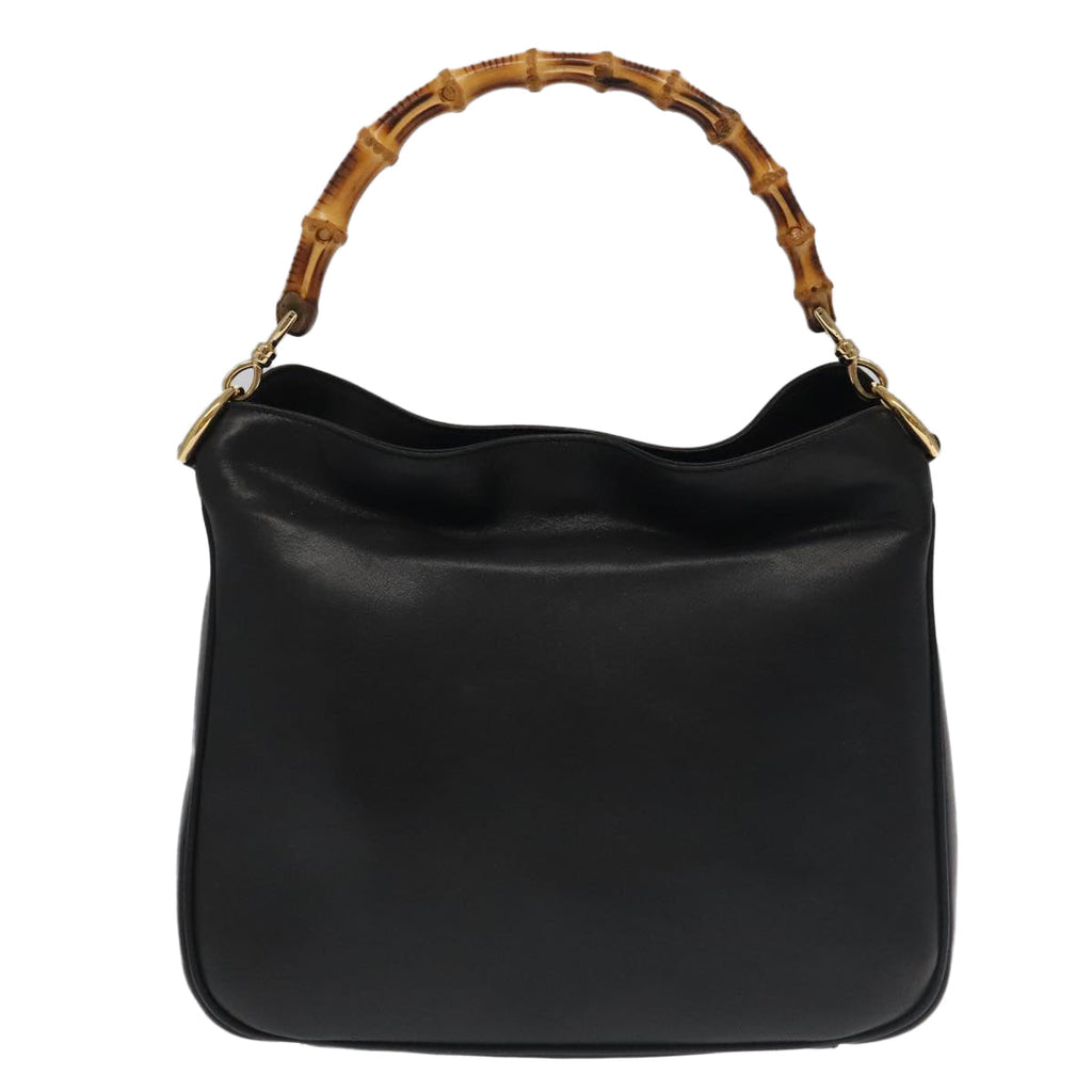GUCCI Bamboo Hand Bag Leather 2way Black Gold 001 1638 th5433