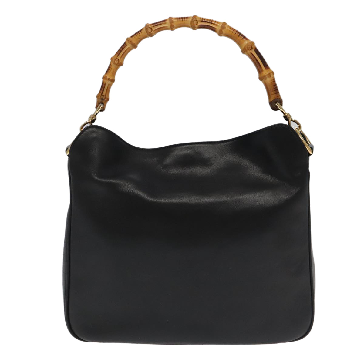 GUCCI Bamboo Hand Bag Leather 2way Black Gold 001 1638 th5433