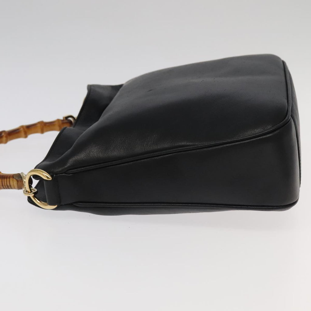 GUCCI Bamboo Hand Bag Leather 2way Black Gold 001 1638 th5433