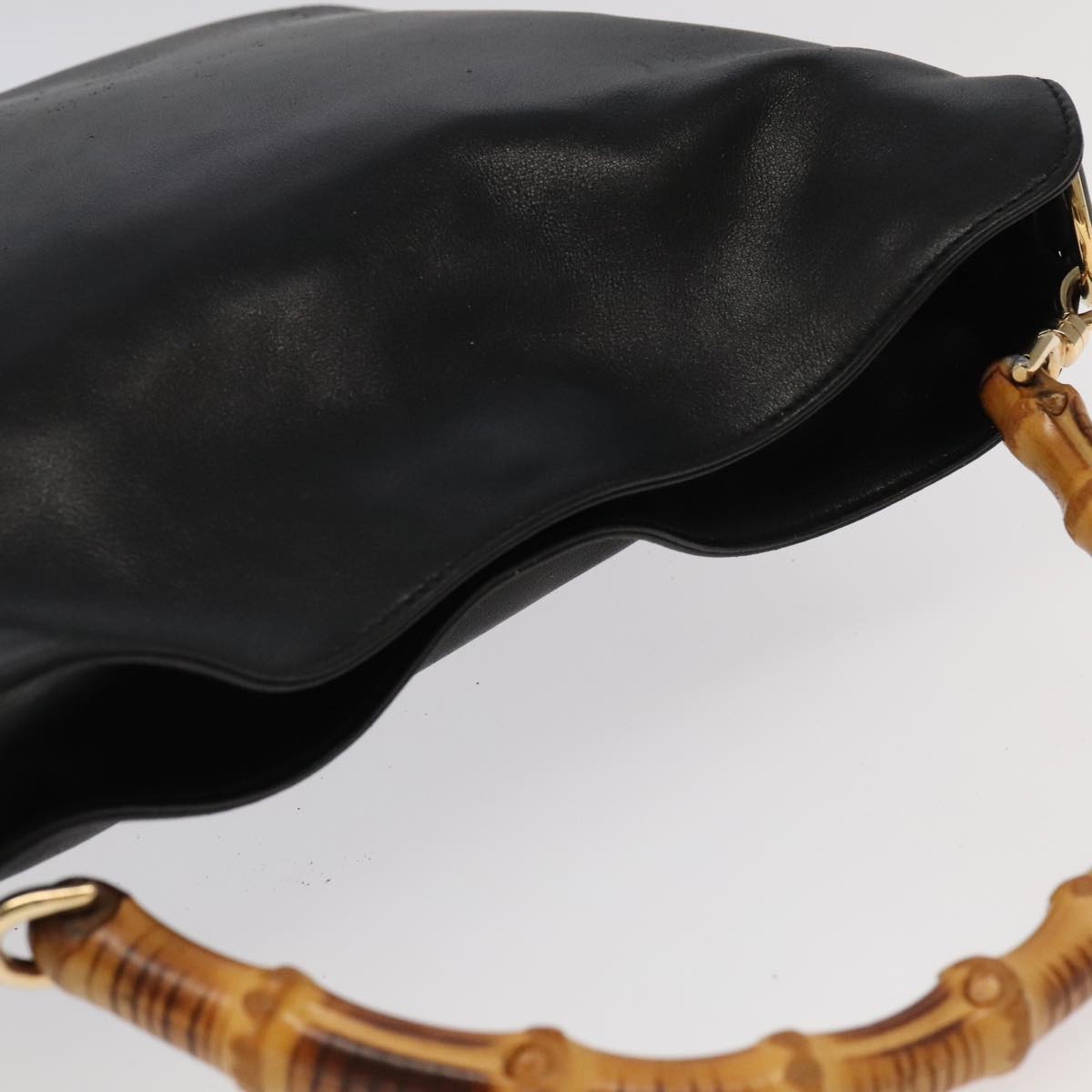 GUCCI Bamboo Hand Bag Leather 2way Black Gold 001 1638 th5433