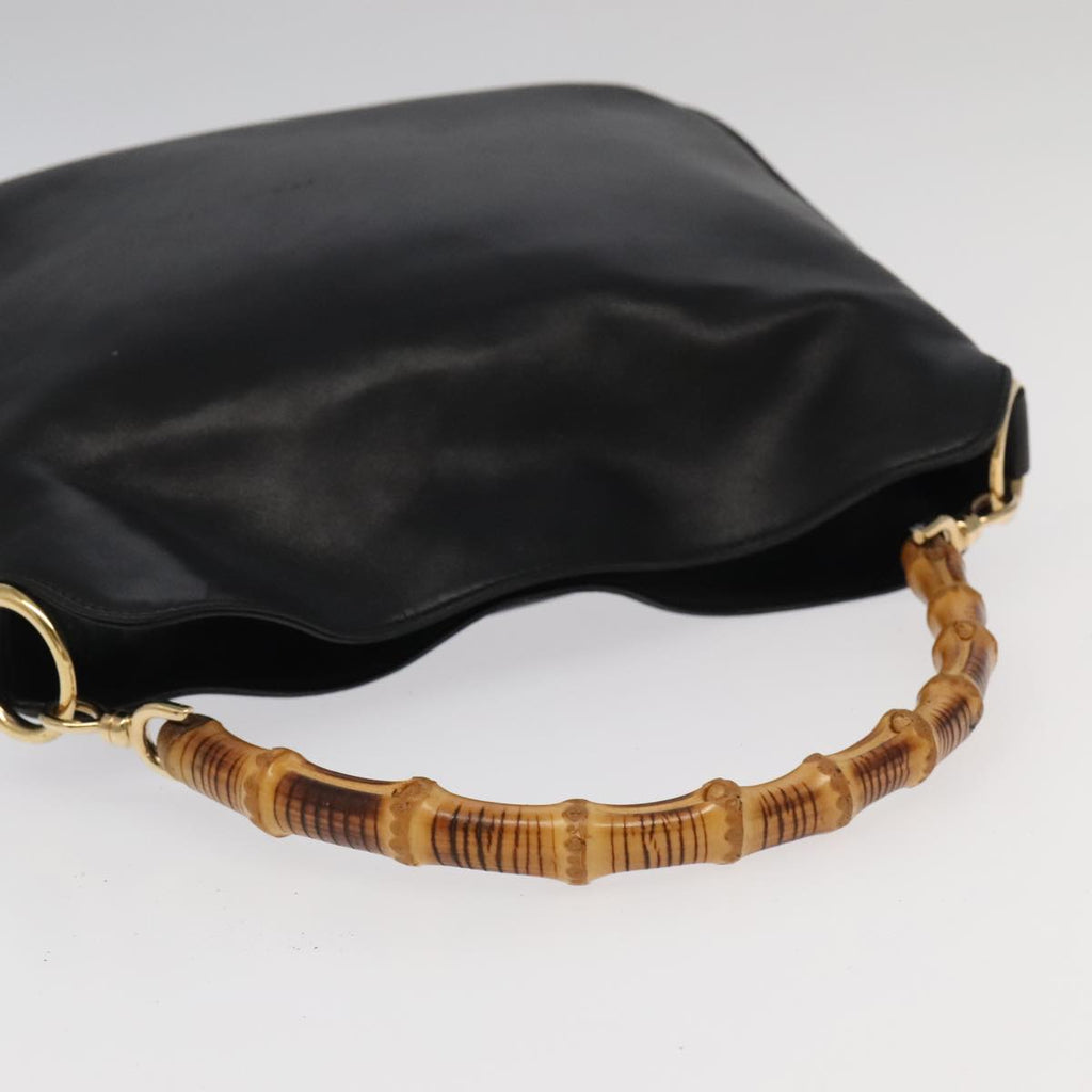 GUCCI Bamboo Hand Bag Leather 2way Black Gold 001 1638 th5433