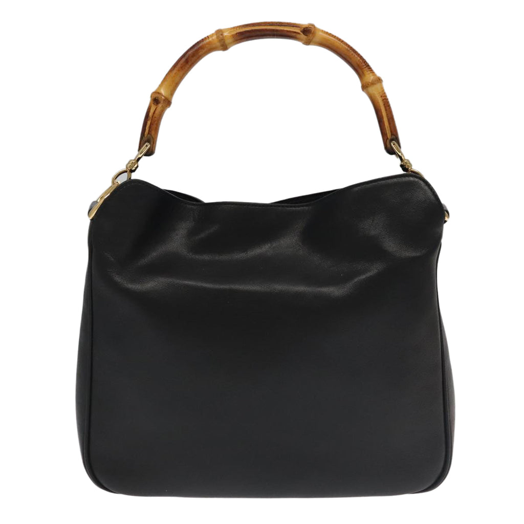 GUCCI Bamboo Hand Bag Leather 2way Black Gold 001 1638 th5438