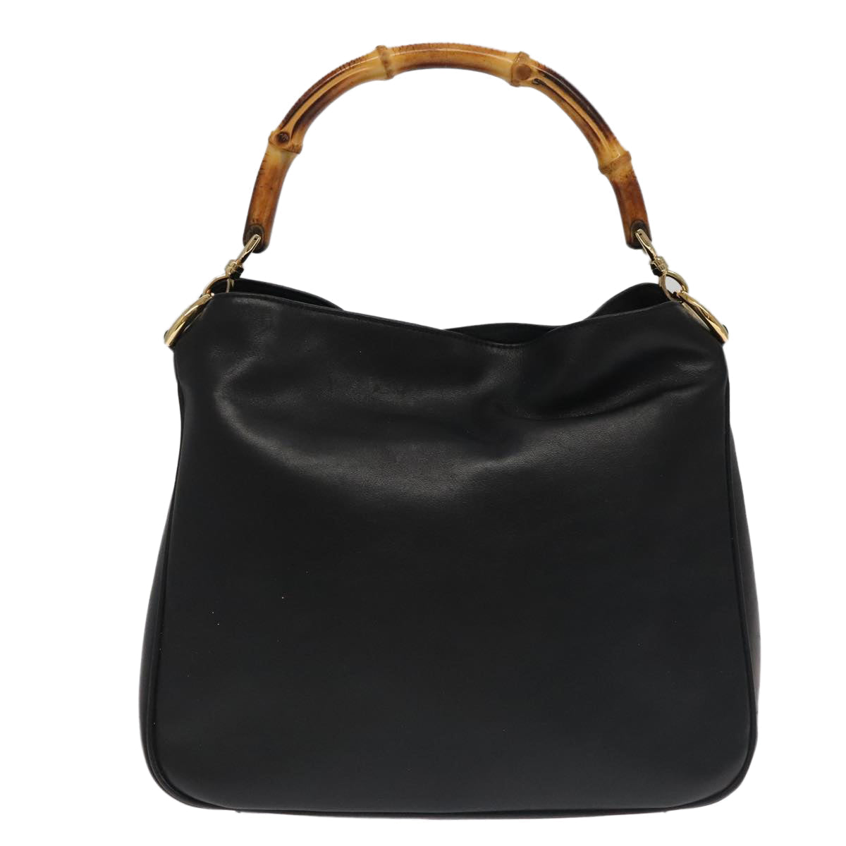 GUCCI Bamboo Hand Bag Leather 2way Black Gold 001 1638 th5438