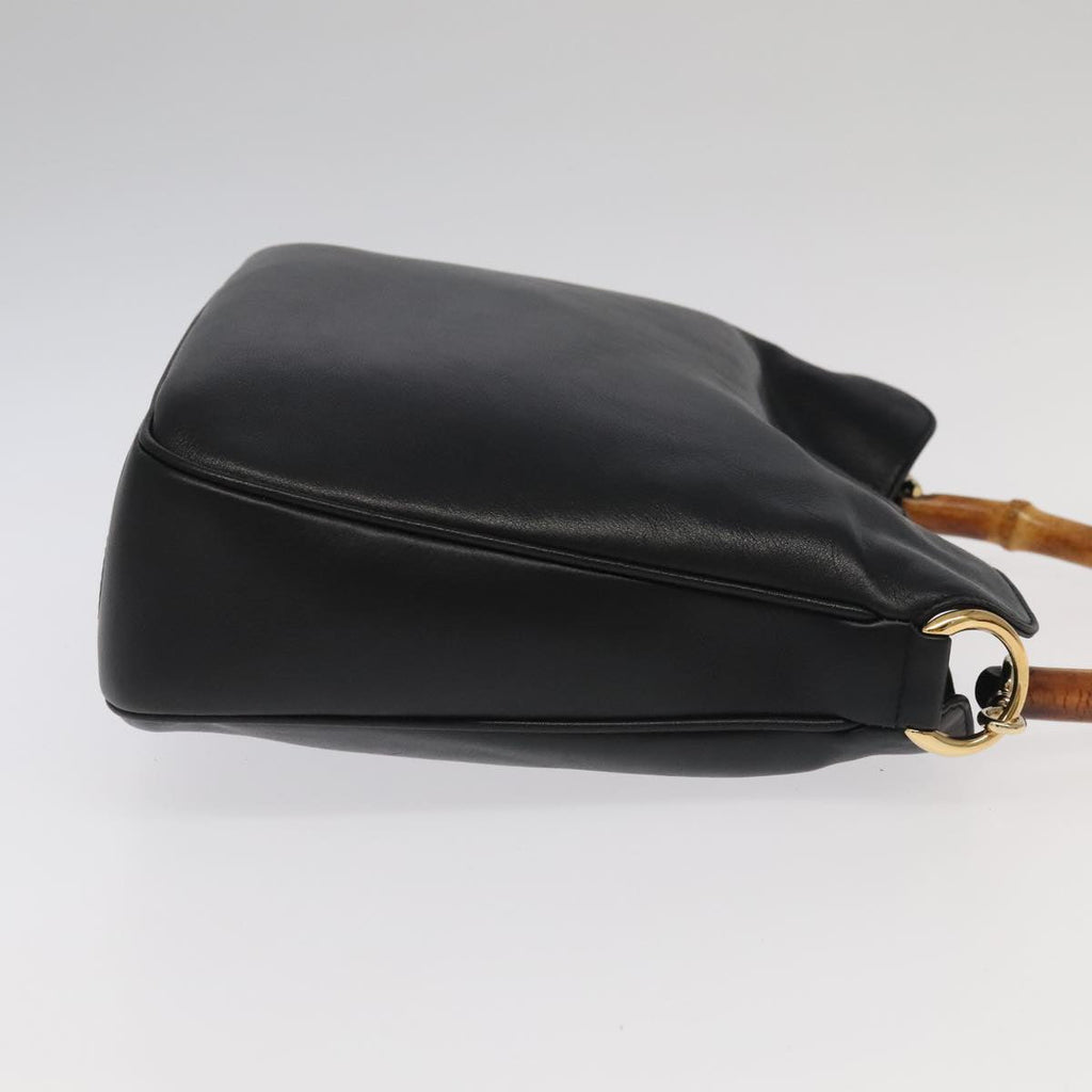 GUCCI Bamboo Hand Bag Leather 2way Black Gold 001 1638 th5438