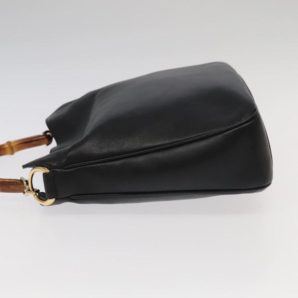 GUCCI Bamboo Hand Bag Leather 2way Black Gold 001 1638 th5438