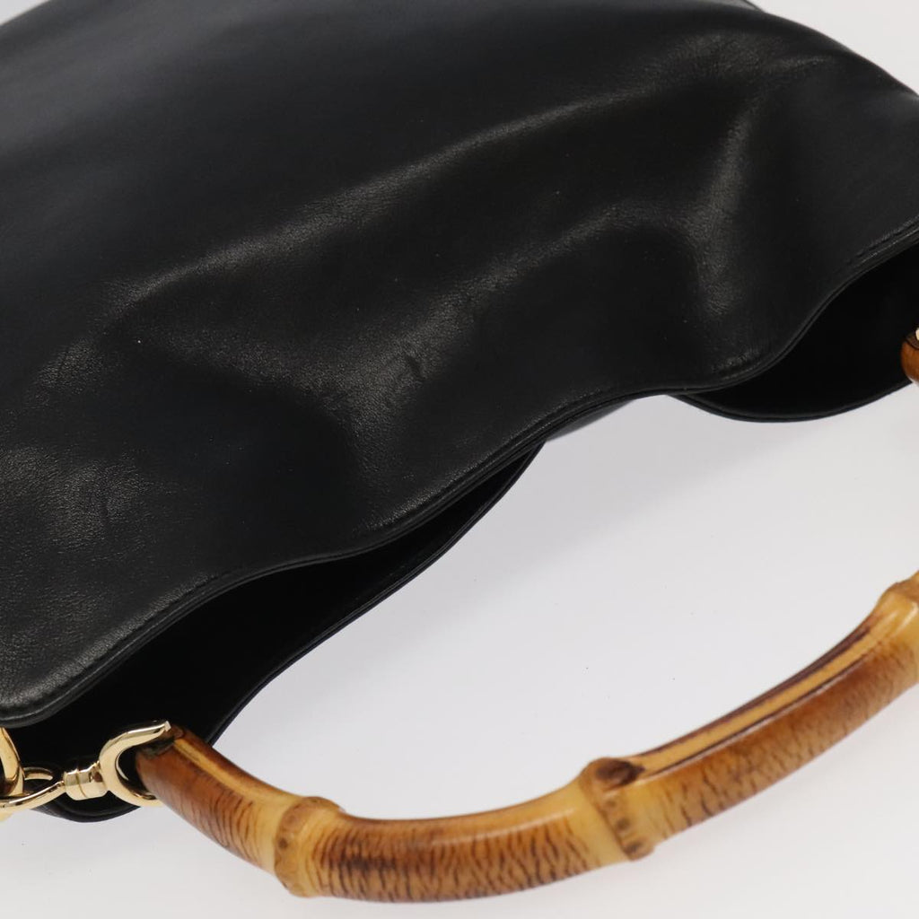 GUCCI Bamboo Hand Bag Leather 2way Black Gold 001 1638 th5438