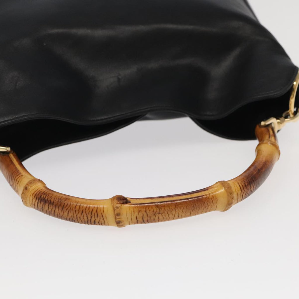 GUCCI Bamboo Hand Bag Leather 2way Black Gold 001 1638 th5438
