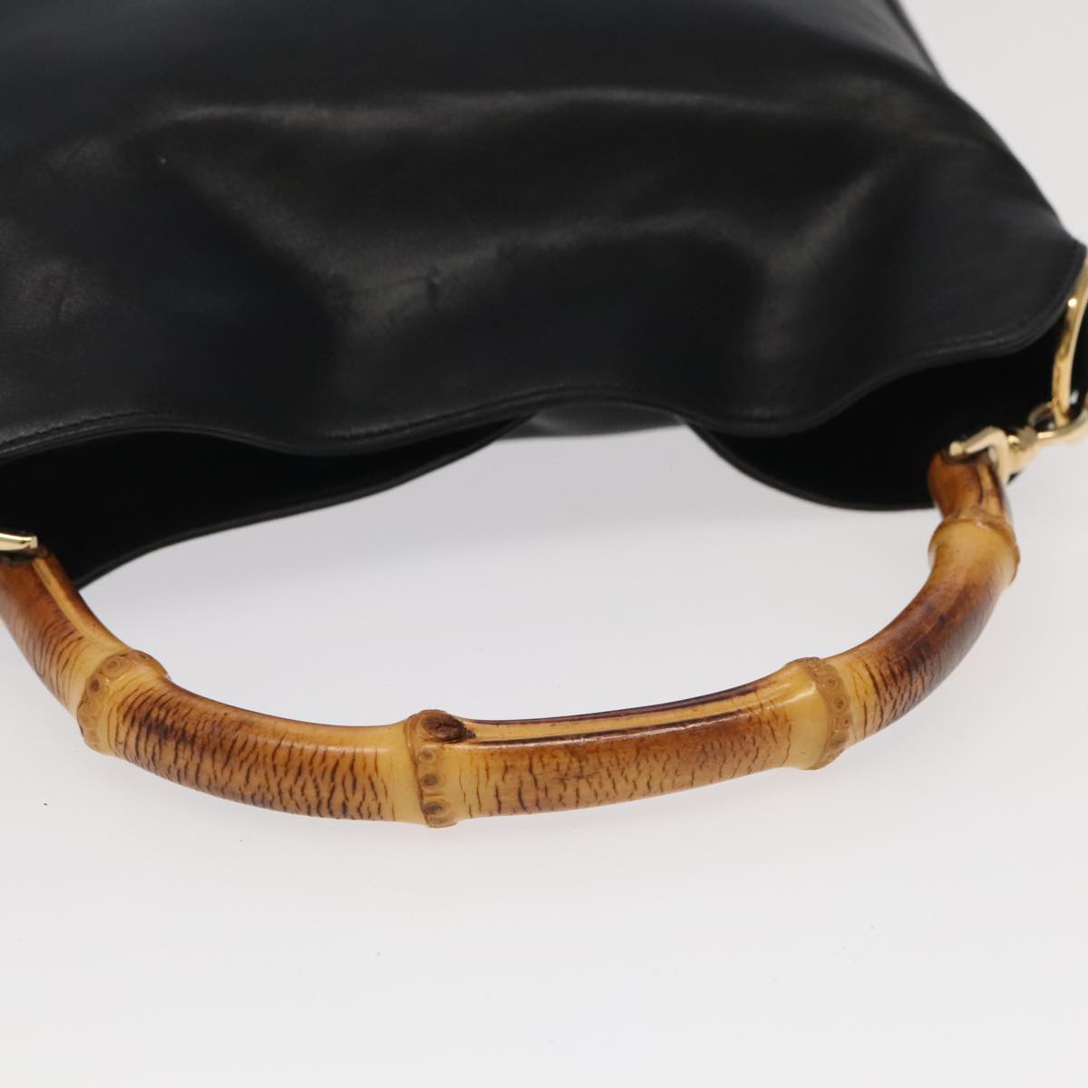 GUCCI Bamboo Hand Bag Leather 2way Black Gold 001 1638 th5438