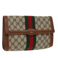GUCCI GG Supreme Web Sherry Line Clutch Bag PVC Beige Red Green th5443
