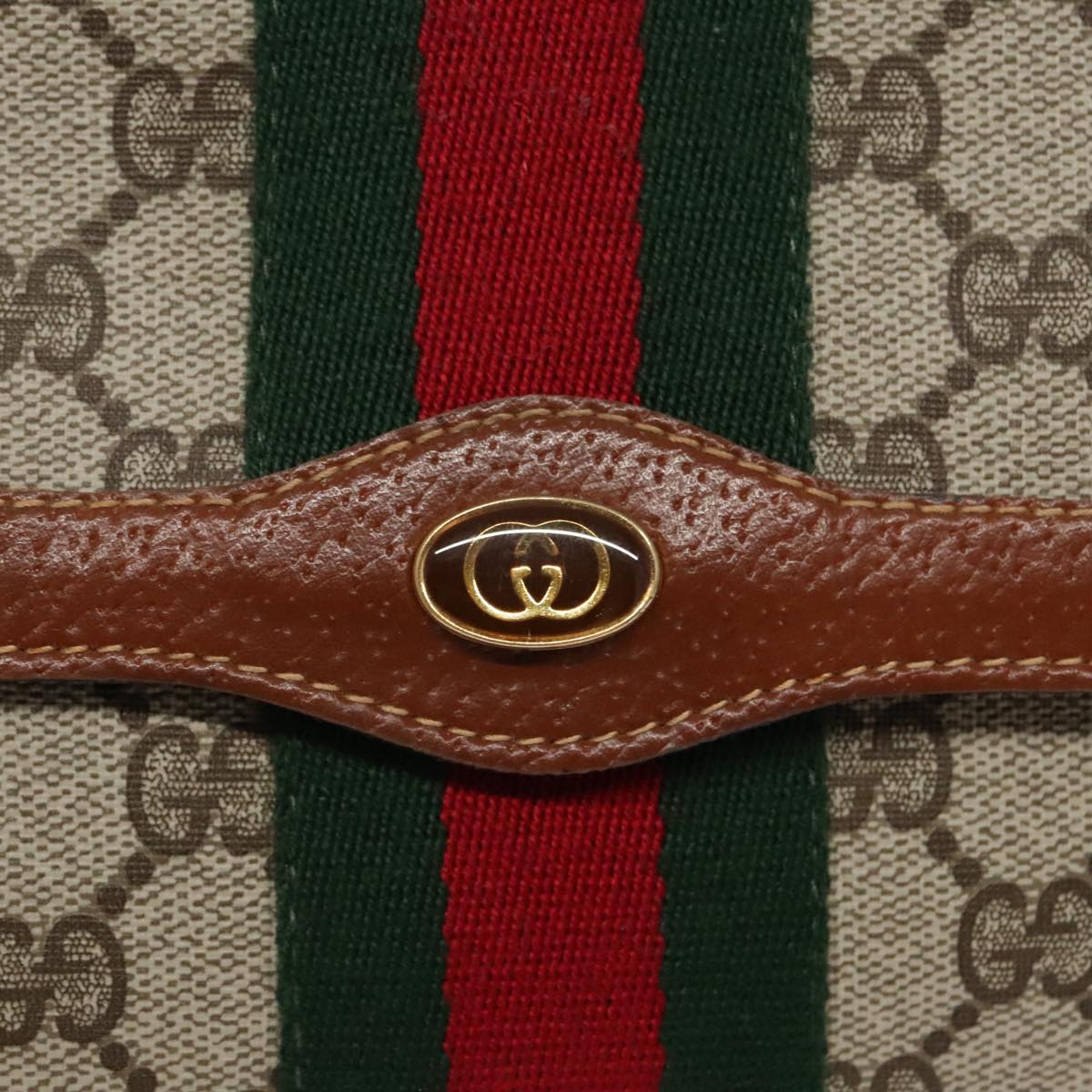GUCCI GG Supreme Web Sherry Line Clutch Bag PVC Beige Red Green th5443
