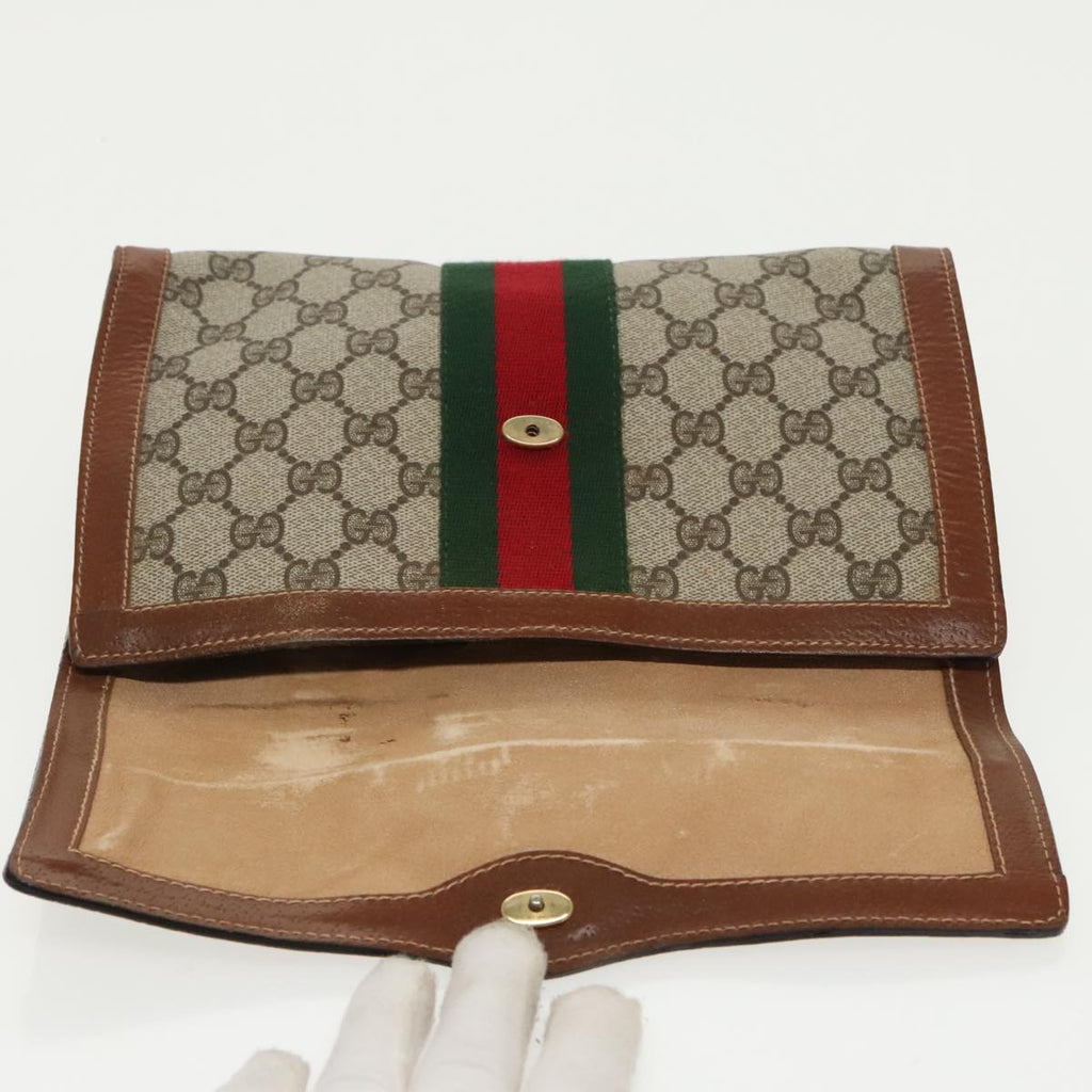 GUCCI GG Supreme Web Sherry Line Clutch Bag PVC Beige Red Green th5443