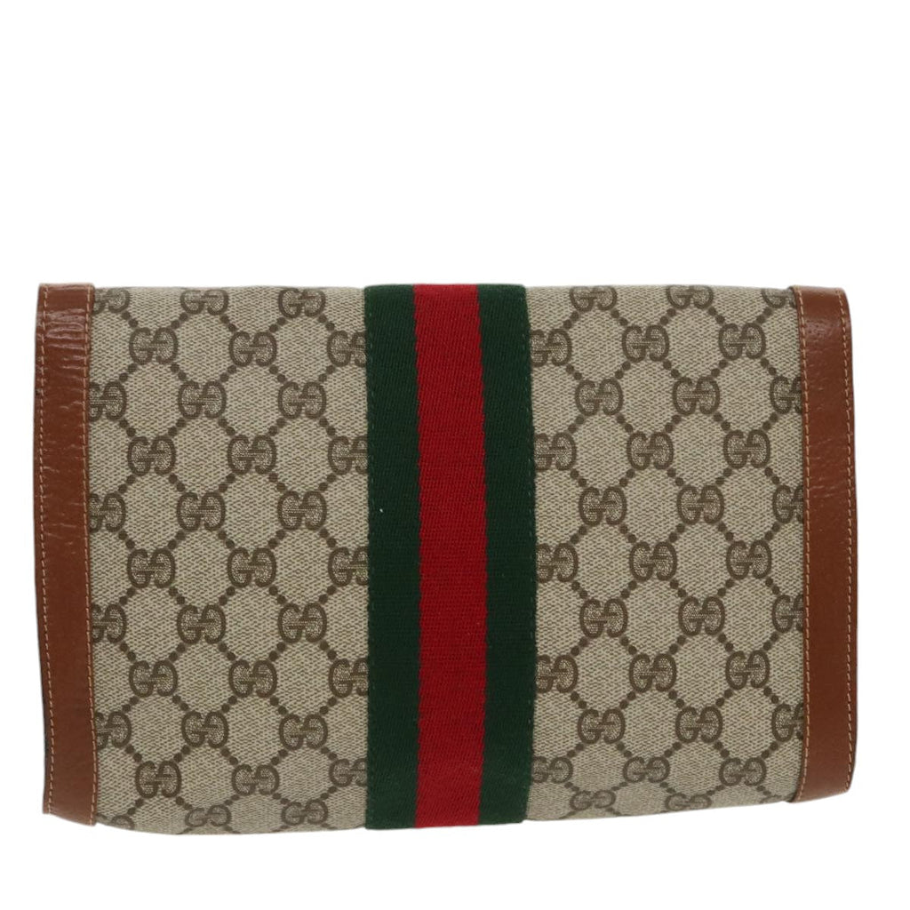 GUCCI GG Supreme Web Sherry Line Clutch Bag PVC Beige Red Green th5443