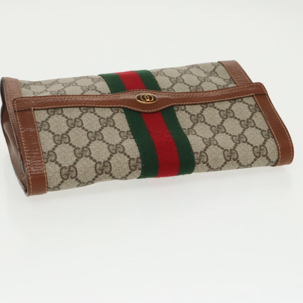 GUCCI GG Supreme Web Sherry Line Clutch Bag PVC Beige Red Green th5443