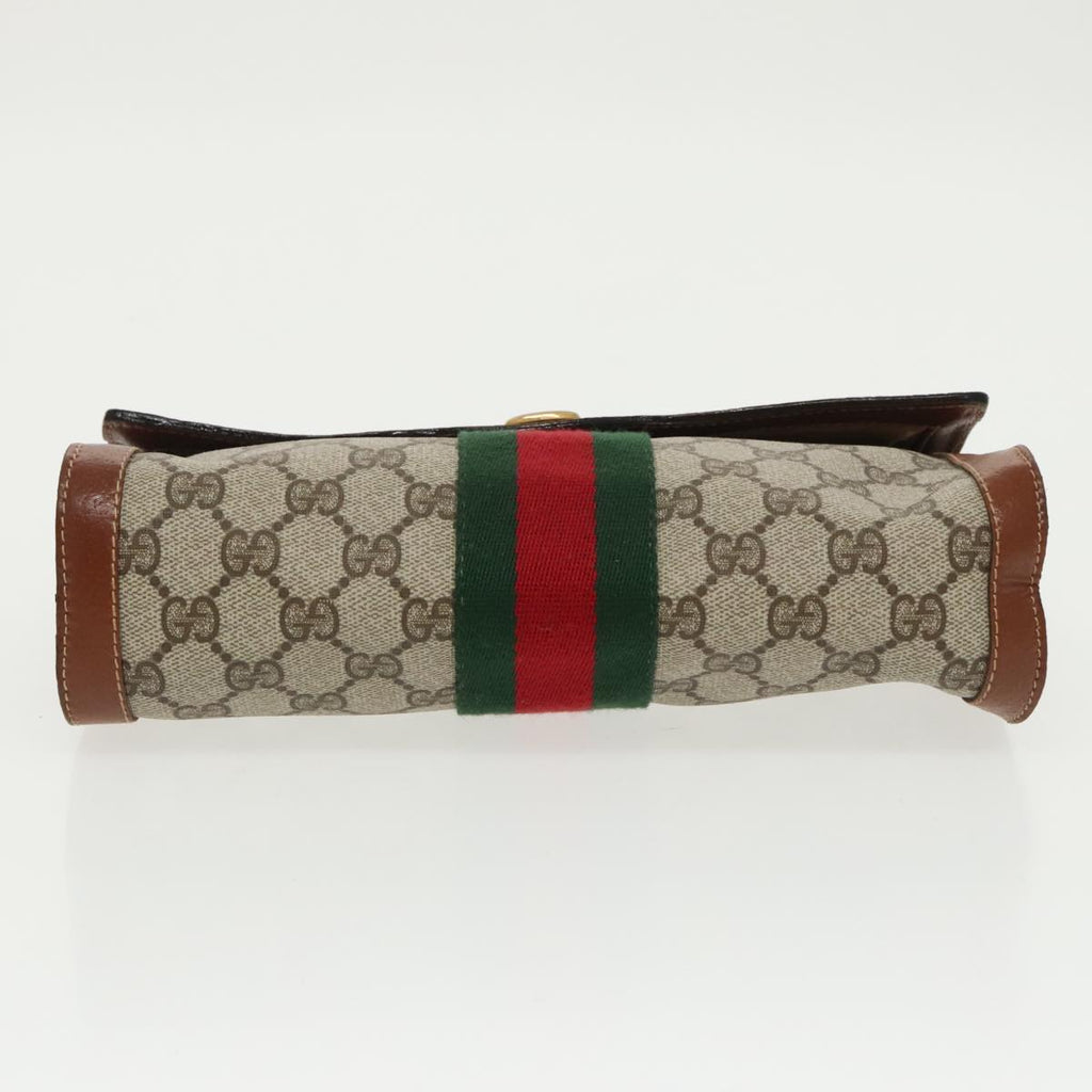 GUCCI GG Supreme Web Sherry Line Clutch Bag PVC Beige Red Green th5443