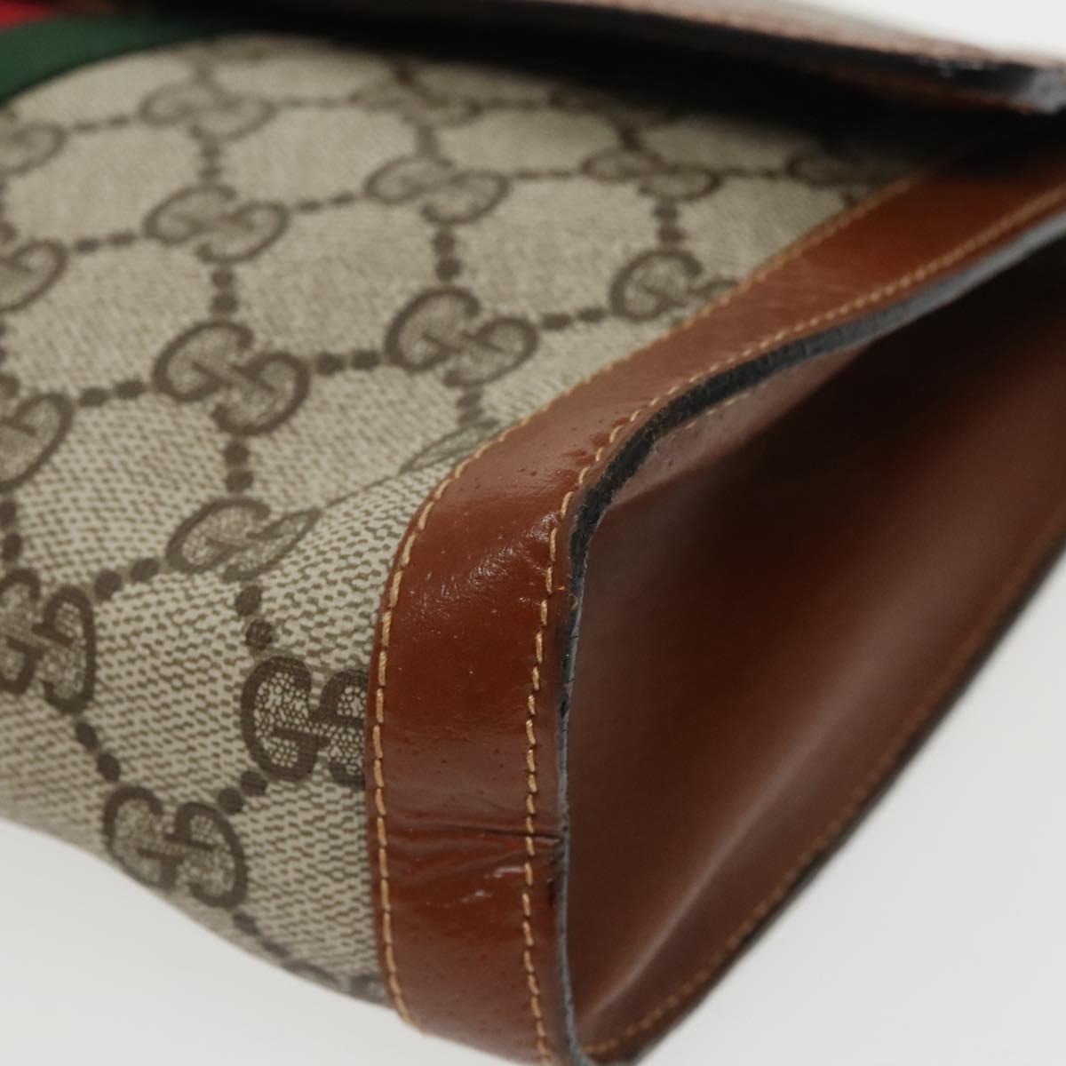 GUCCI GG Supreme Web Sherry Line Clutch Bag PVC Beige Red Green th5443