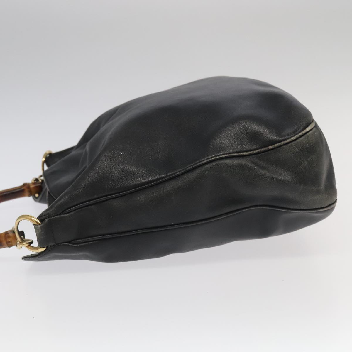 GUCCI Bamboo Shoulder Bag Leather 2way Black Gold 001.123.1577 th5460