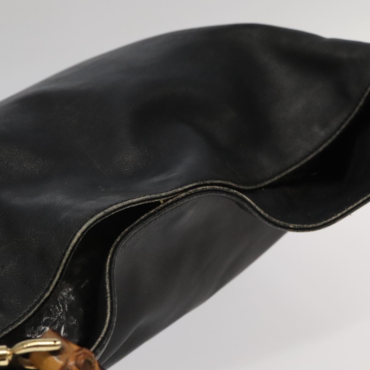 GUCCI Bamboo Shoulder Bag Leather 2way Black Gold 001.123.1577 th5460