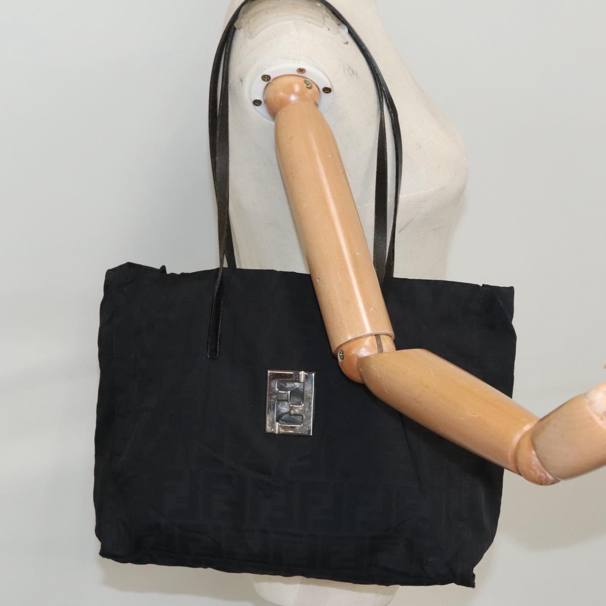 FENDI Zucca Canvas Tote Bag Silver Black th5496