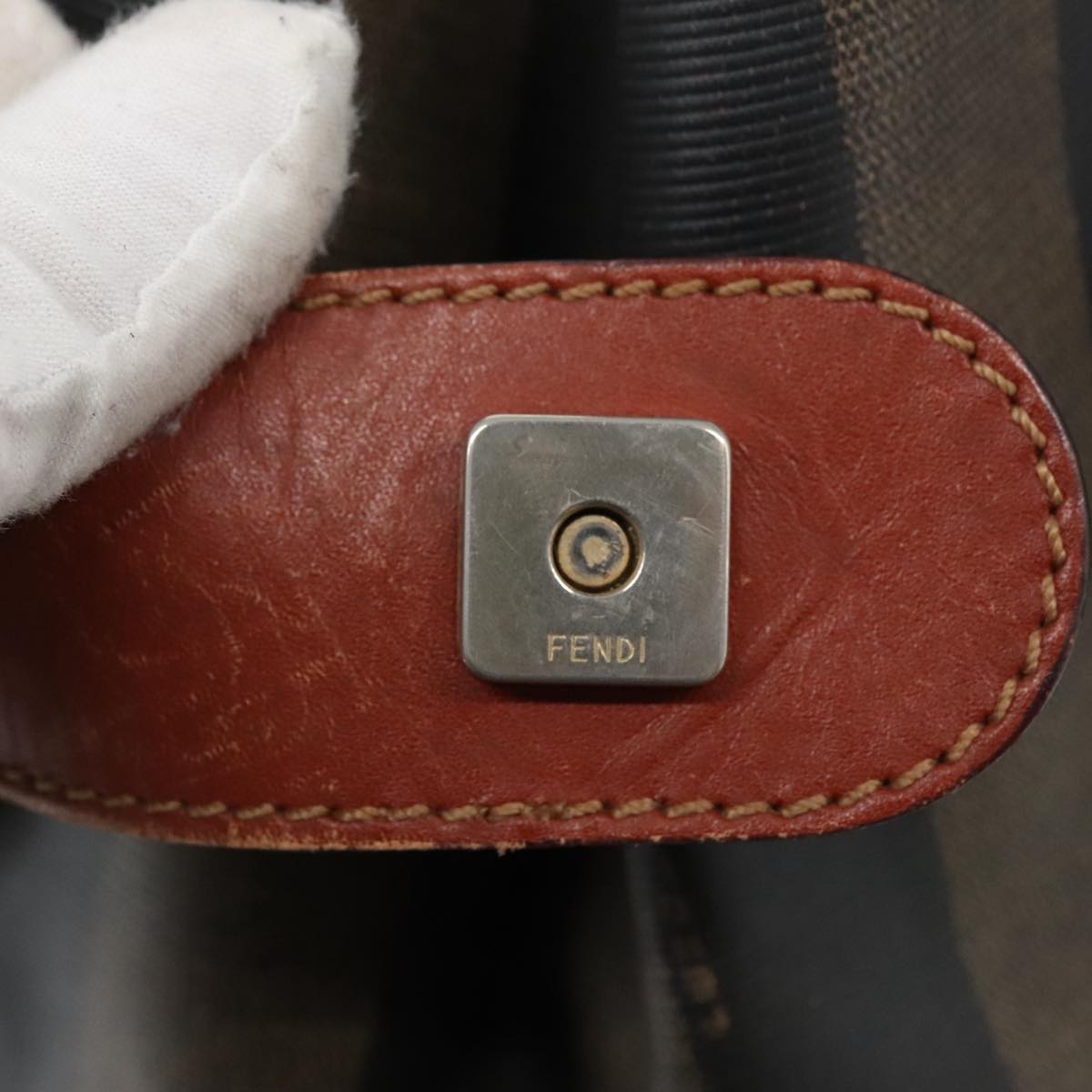 FENDI Pecan Canvas Shoulder Bag Brown Black th5497