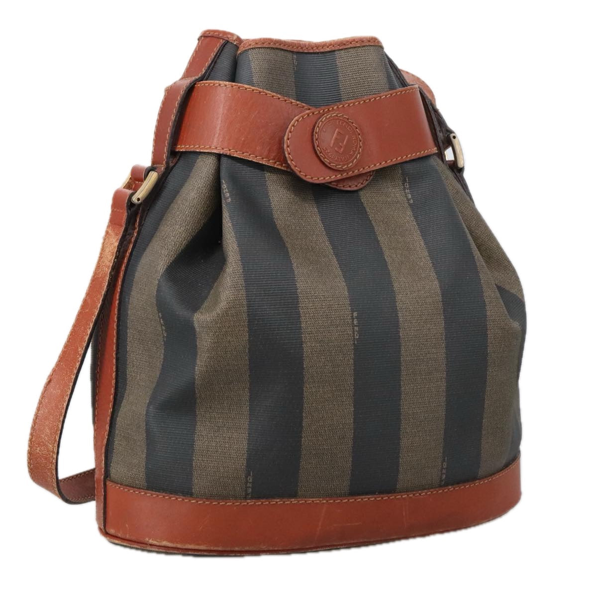 FENDI Pecan Canvas Shoulder Bag Brown Black th5497