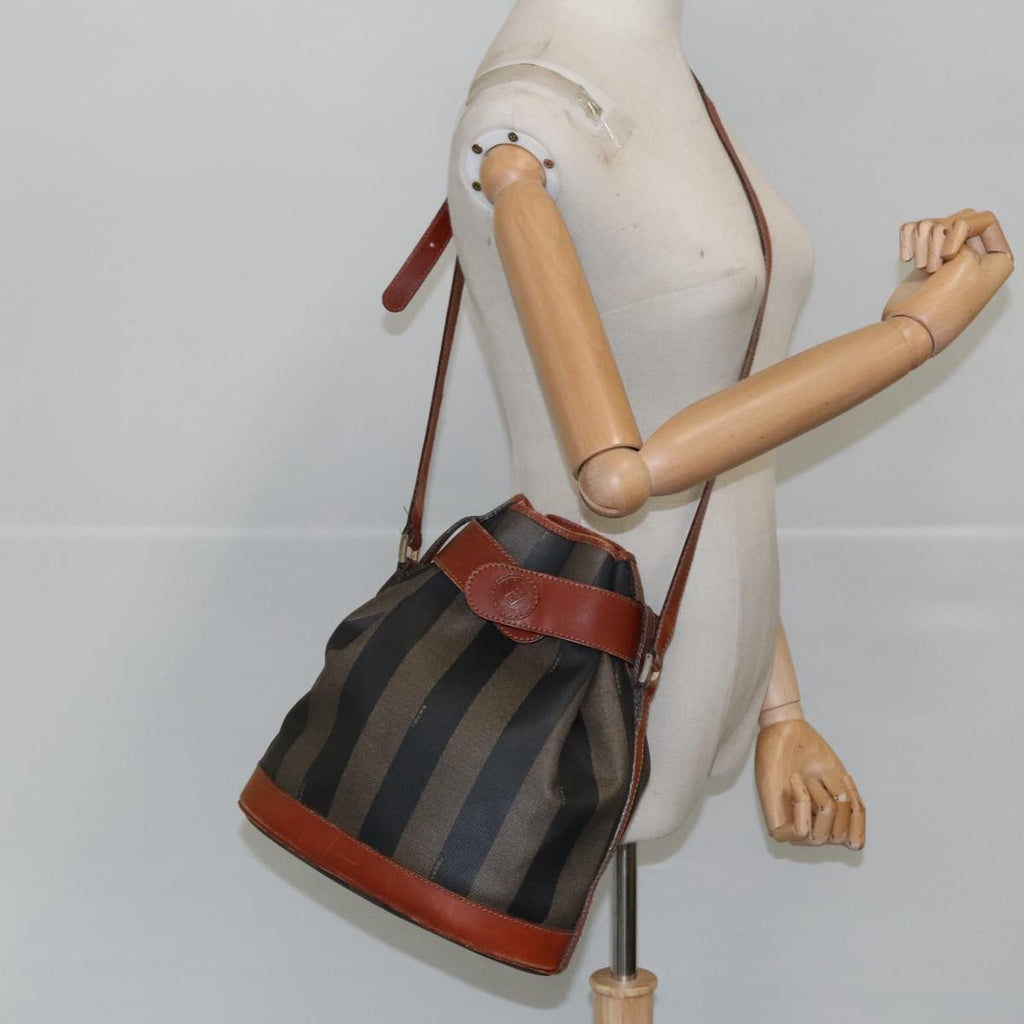 FENDI Pecan Canvas Shoulder Bag Brown Black th5497