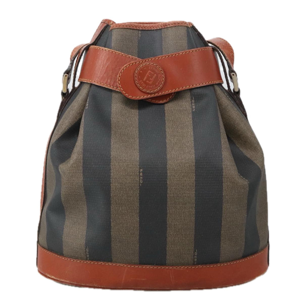 FENDI Pecan Canvas Shoulder Bag Brown Black th5497