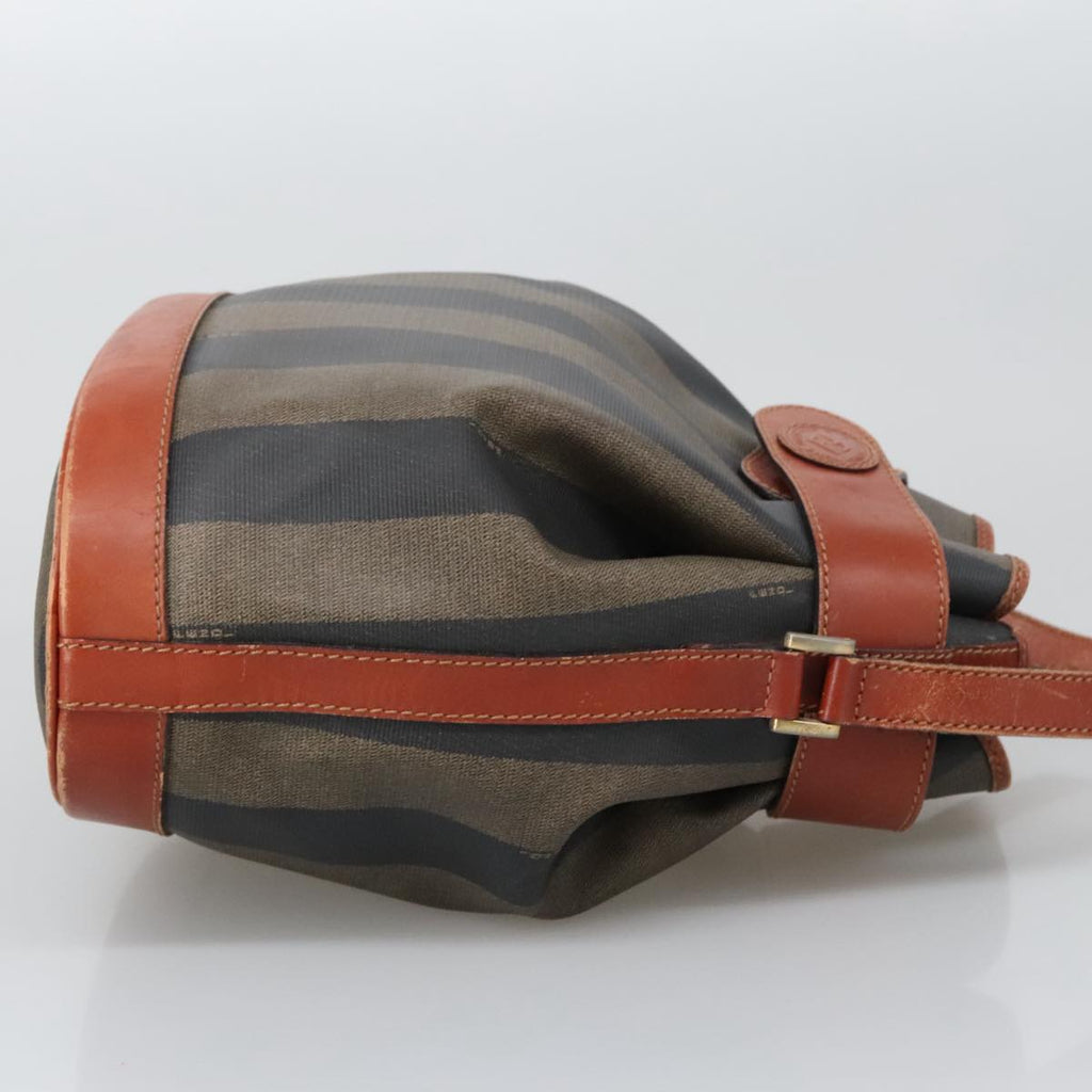 FENDI Pecan Canvas Shoulder Bag Brown Black th5497