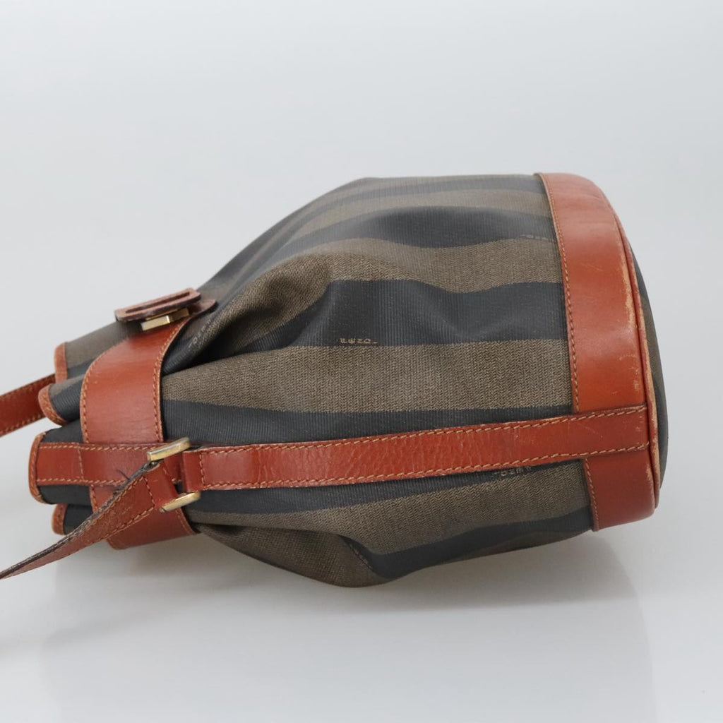 FENDI Pecan Canvas Shoulder Bag Brown Black th5497