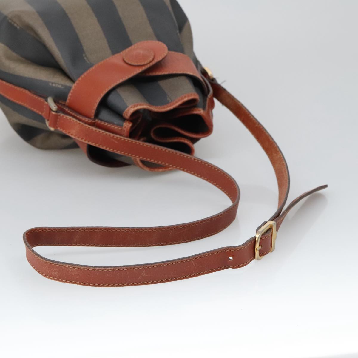 FENDI Pecan Canvas Shoulder Bag Brown Black th5497