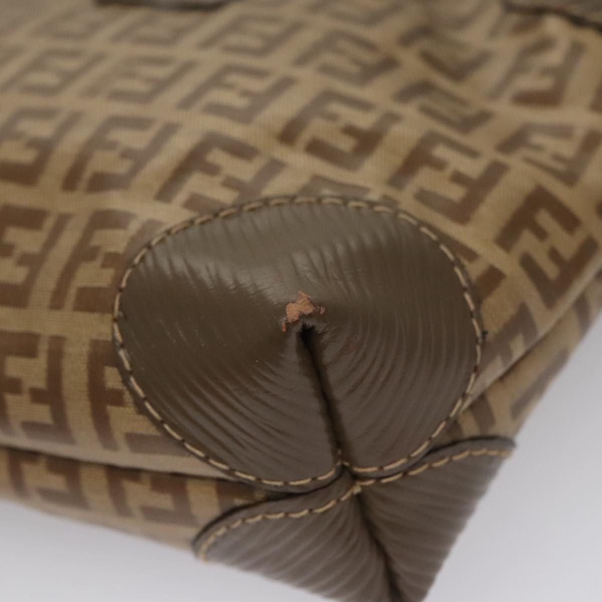 FENDI Zucchino Canvas Shoulder Bag Beige th5552
