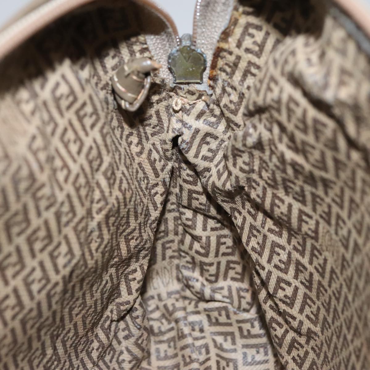 FENDI Zucchino Canvas Shoulder Bag Beige th5552