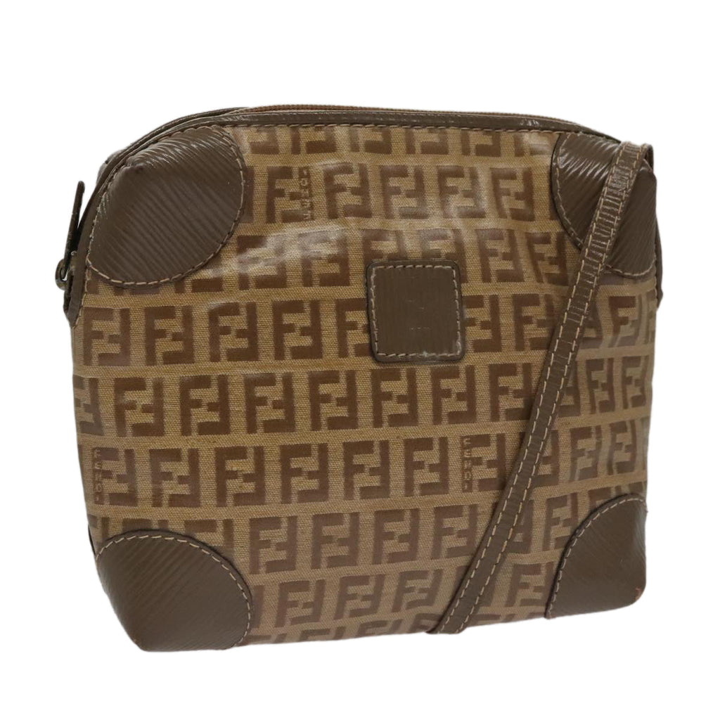 FENDI Zucchino Canvas Shoulder Bag Beige th5552
