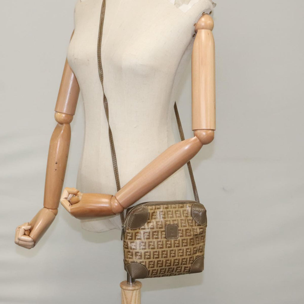 FENDI Zucchino Canvas Shoulder Bag Beige th5552