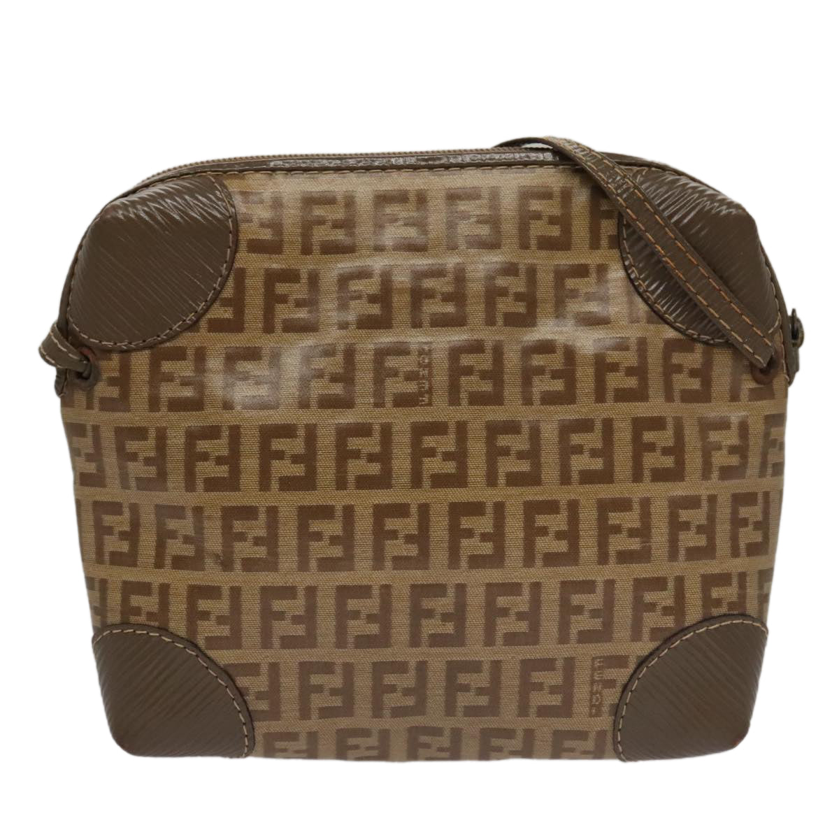 FENDI Zucchino Canvas Shoulder Bag Beige th5552