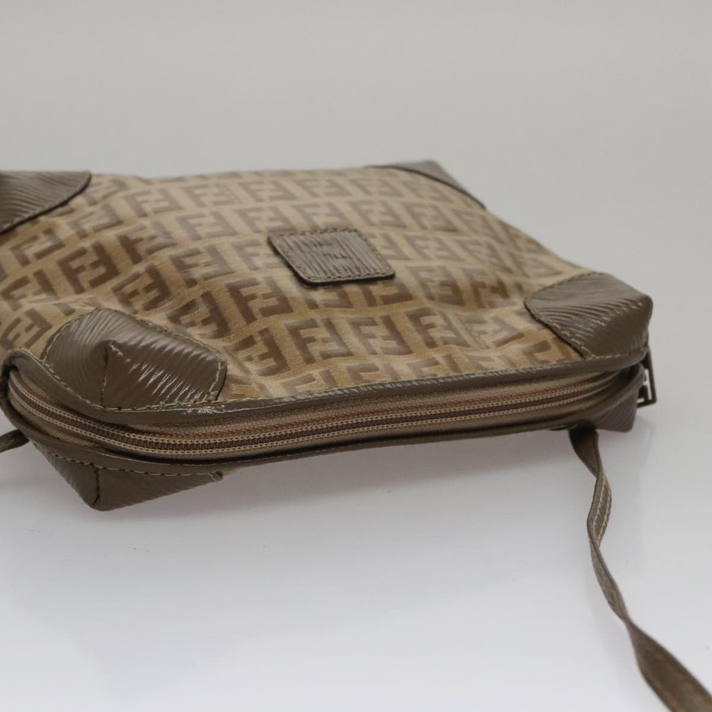 FENDI Zucchino Canvas Shoulder Bag Beige th5552