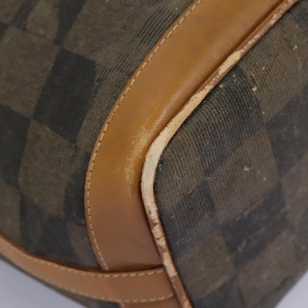 FENDI Pecan Canvas Shoulder Bag PVC Leather Brown th5553