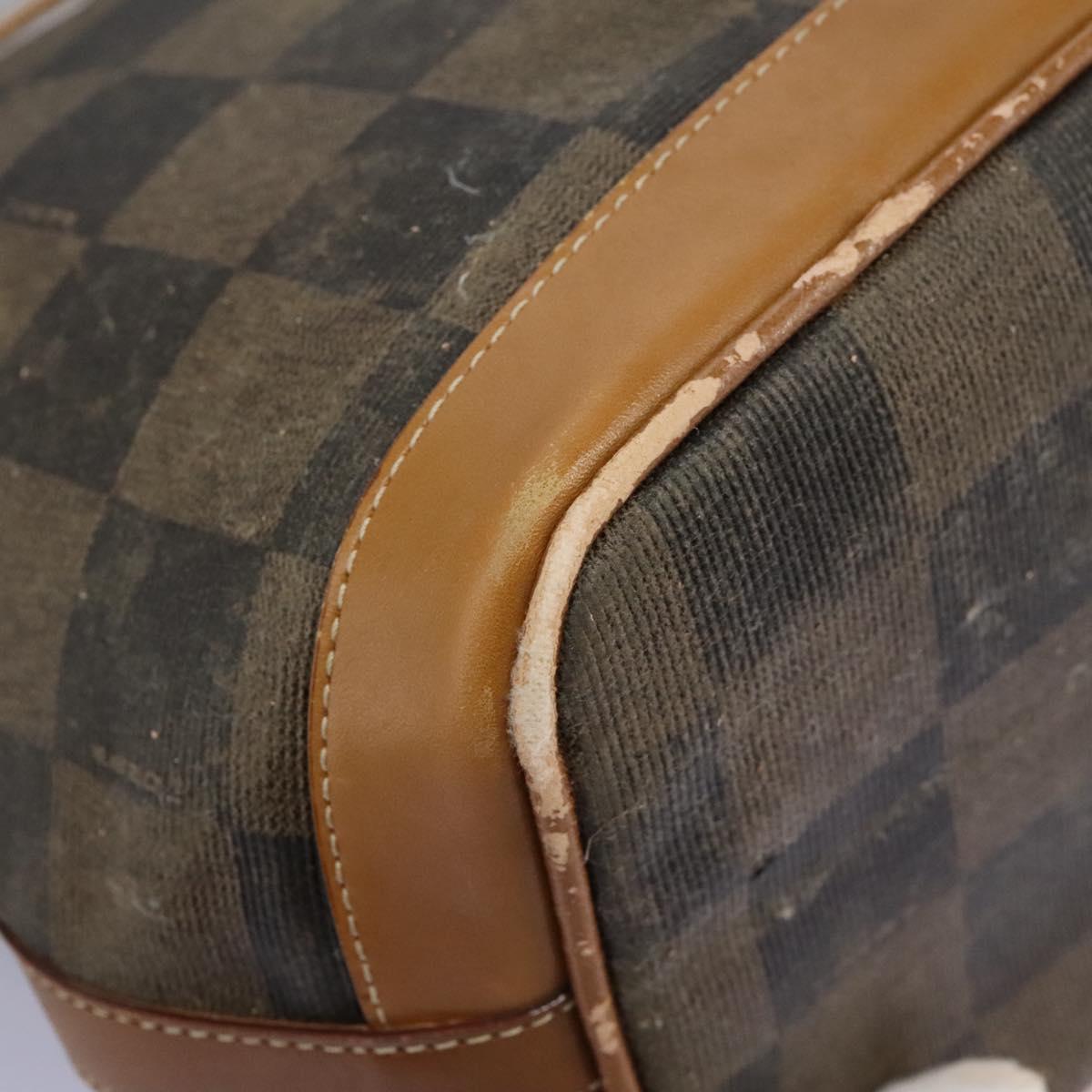 FENDI Pecan Canvas Shoulder Bag PVC Leather Brown th5553