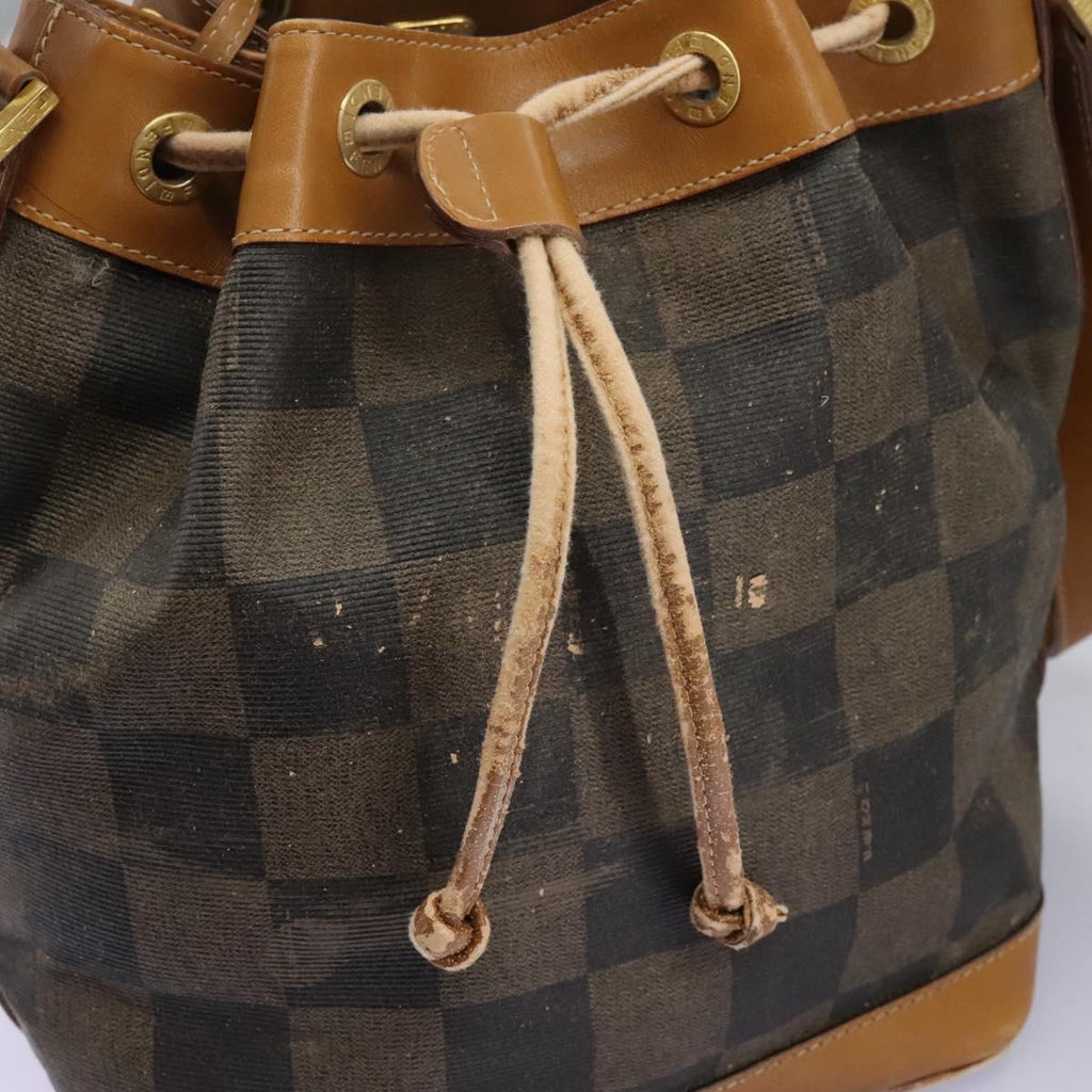 FENDI Pecan Canvas Shoulder Bag PVC Leather Brown th5553