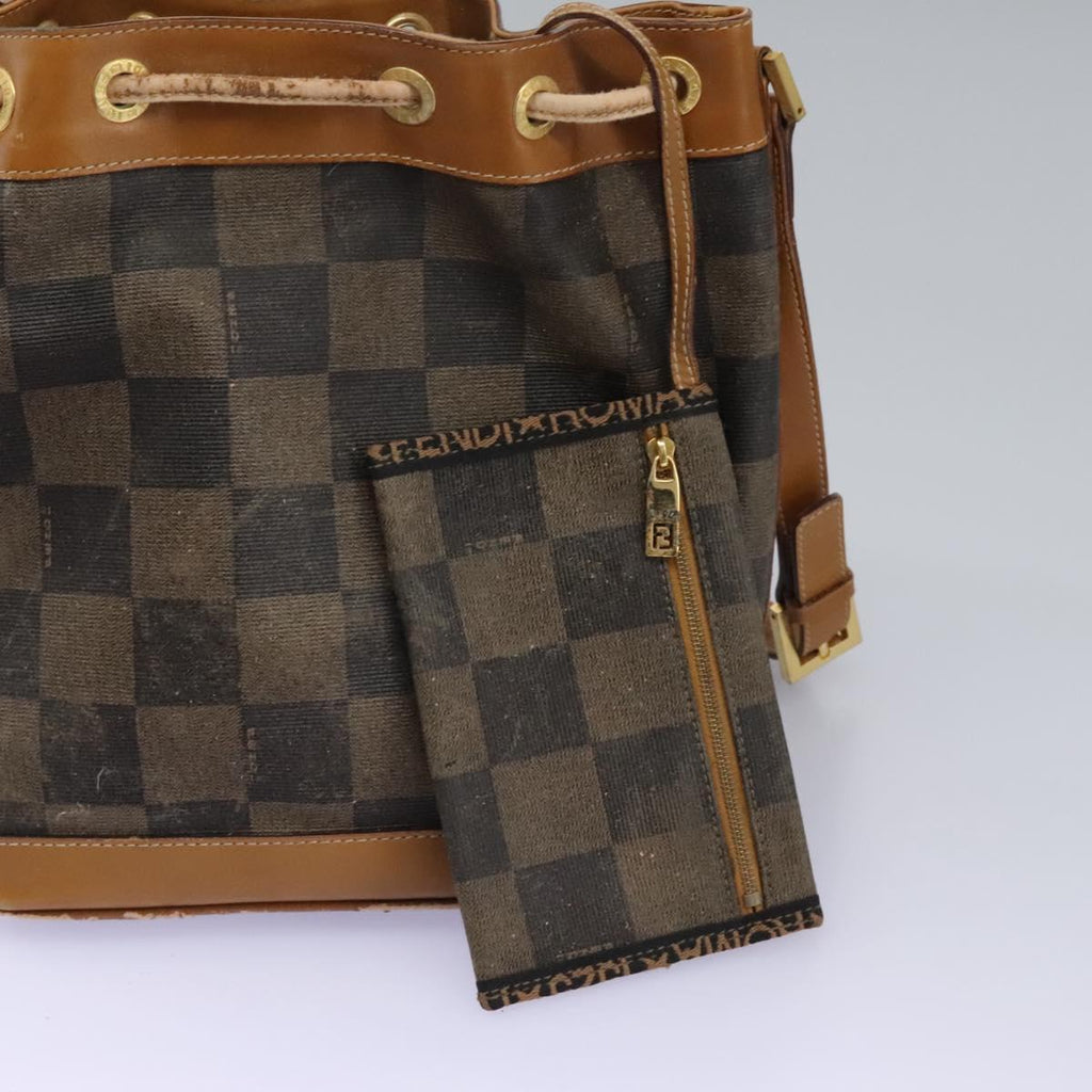 FENDI Pecan Canvas Shoulder Bag PVC Leather Brown th5553