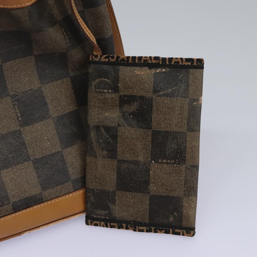 FENDI Pecan Canvas Shoulder Bag PVC Leather Brown th5553