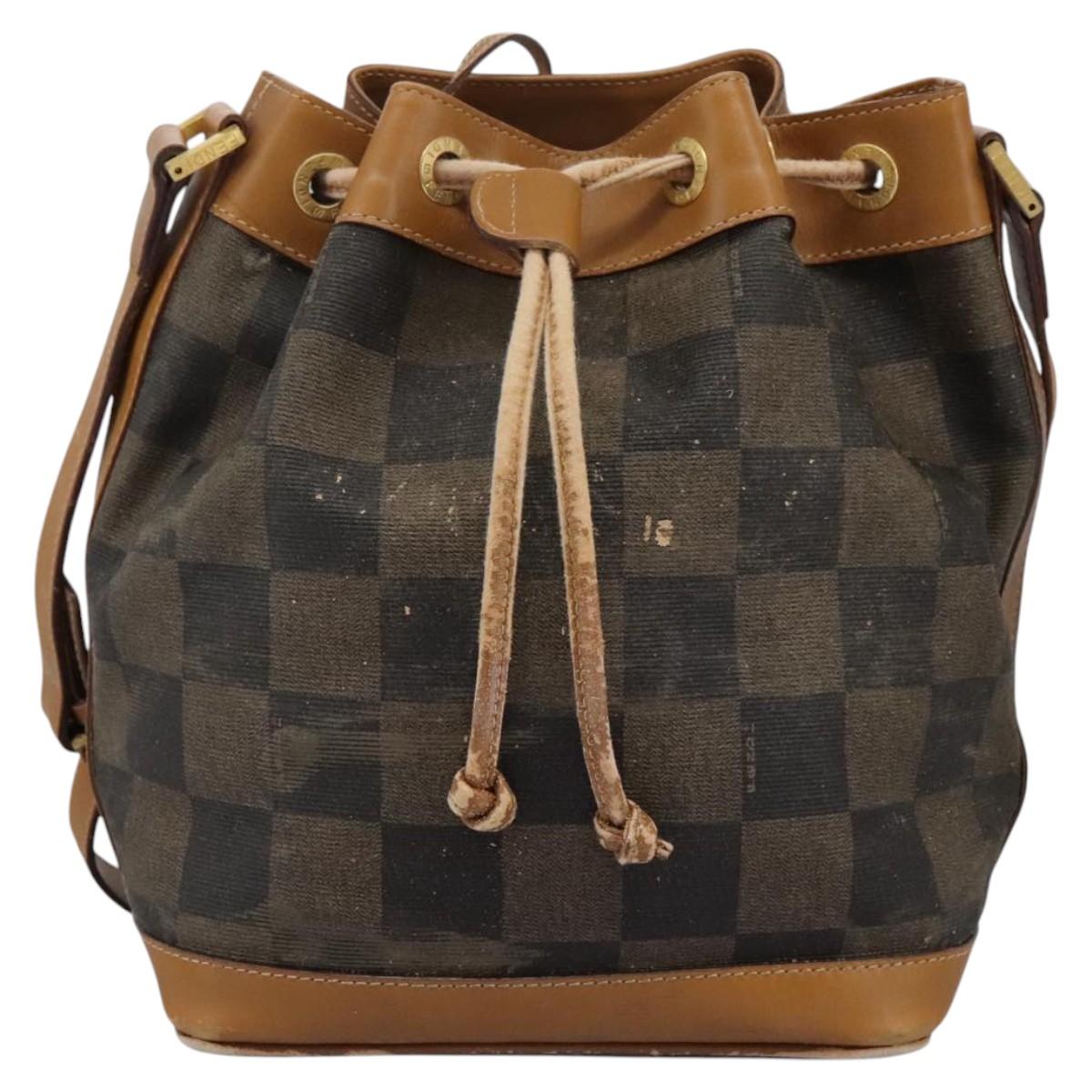 FENDI Pecan Canvas Shoulder Bag PVC Leather Brown th5553