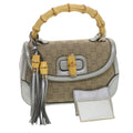 GUCCI GG Canvas Bamboo Hand Bag Beige Silver 254884 yk6106